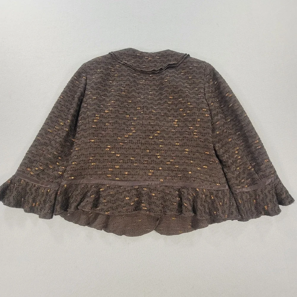 Doncaster Brown Tweed Skirt Suit Metallic Ruffle Silk Trim 2 Piece Women's 10